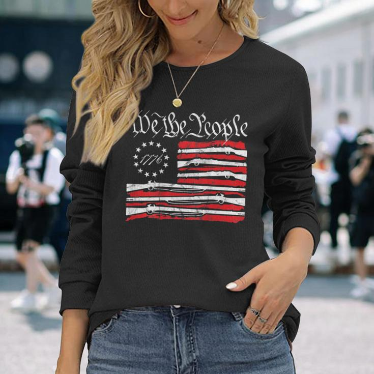 We The People Gun Rights American Flag 4Th Of July On Back Long Sleeve T-Shirt Gifts for Her