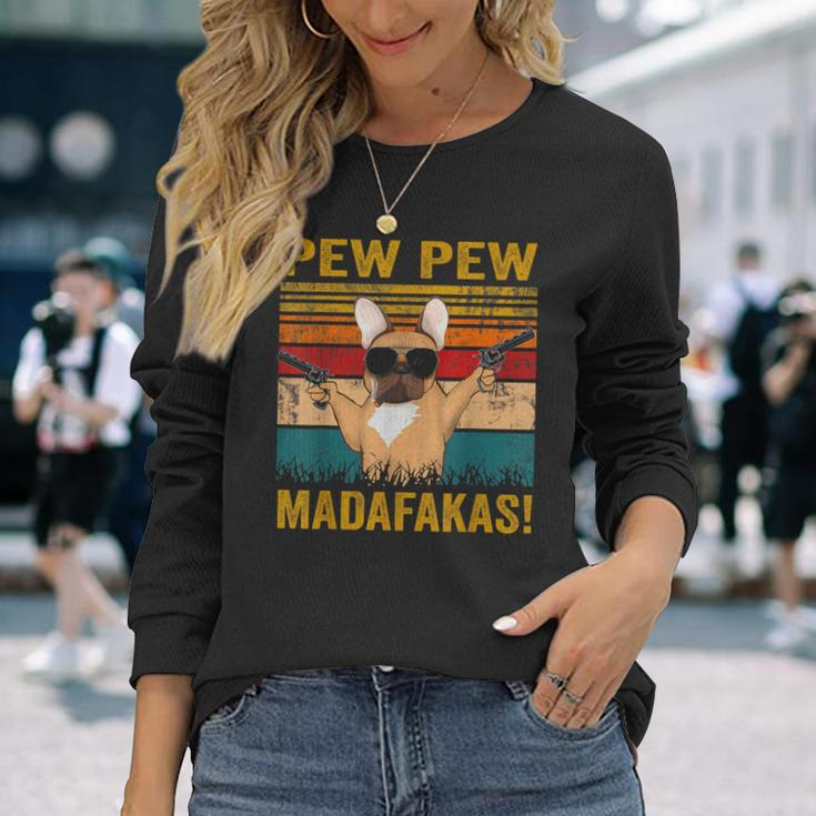 Pew Pew Madafakas French Bulldog Dogs Dad Vintage Langarmshirts Geschenke für Sie