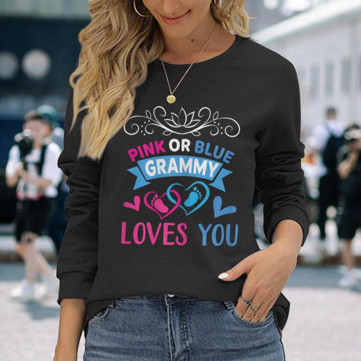 Pink Or Blue Grammy Loves You Gender Reveal Party Shower Long Sleeve T-Shirt Gifts for Her