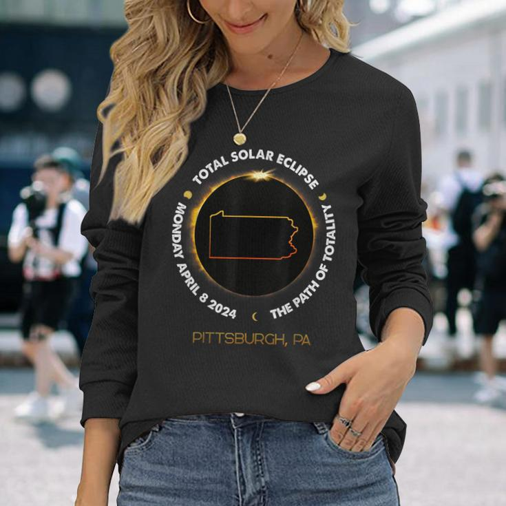 Pittsburgh Pennsylvania Total Solar Eclipse 2024 Long Sleeve T-Shirt Gifts for Her
