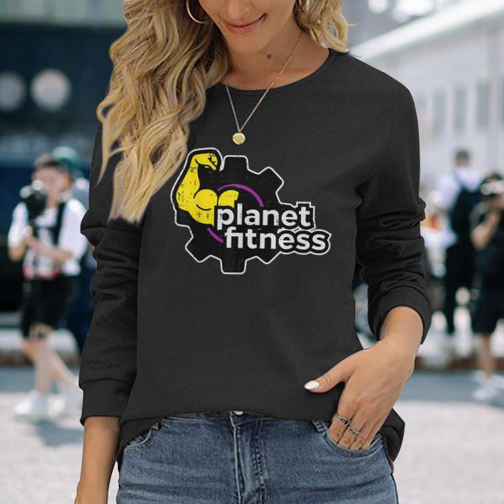 Planet Gym Fitness Bicep Workout Exercise Training Women Long Sleeve T-Shirt Gifts for Her