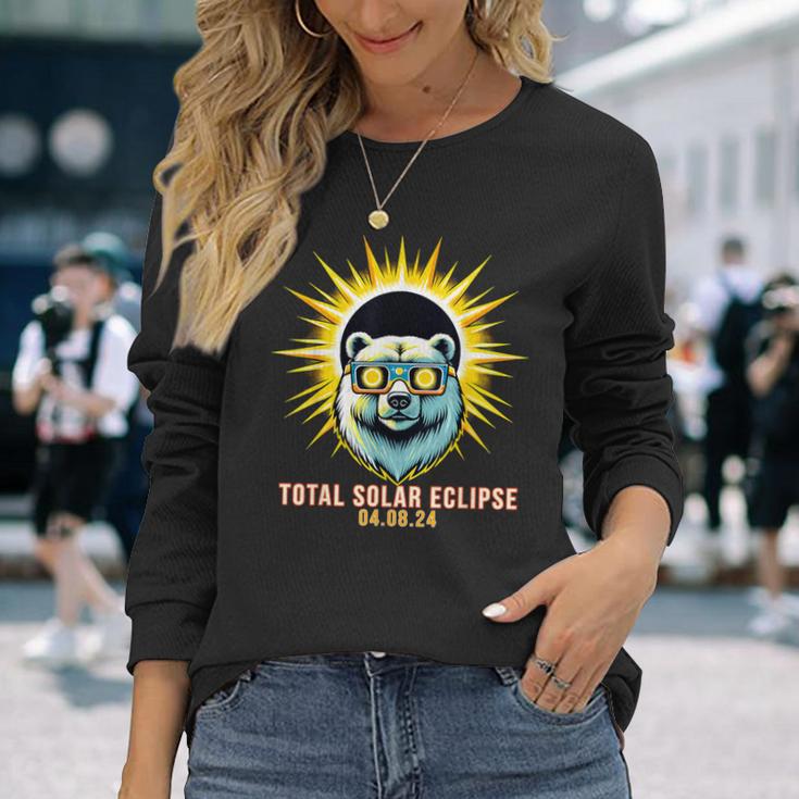 Polar Bear Watching Total Solar Eclipse Long Sleeve T-Shirt Gifts for Her