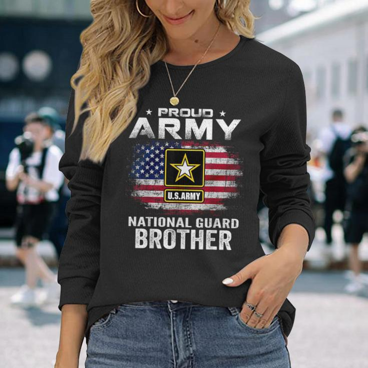 Proud Army National Guard Brother With American Flag Long Sleeve T-Shirt Gifts for Her