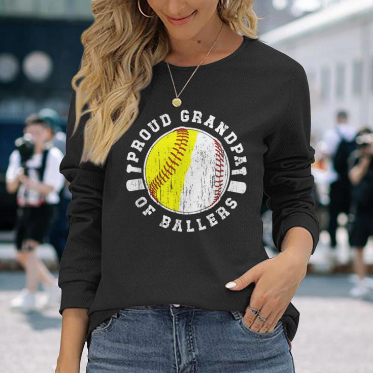 Proud Grandpa Of Ballers Softball Baseball Grandpa Long Sleeve T-Shirt Gifts for Her