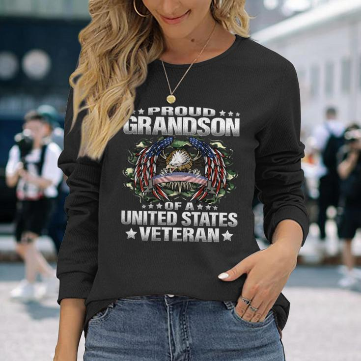 Proud Grandson Of A United States Veteran Military Family Long Sleeve T-Shirt Gifts for Her