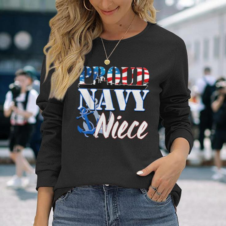 Proud Navy Niece Usa Military Patriotic Long Sleeve T-Shirt Gifts for Her