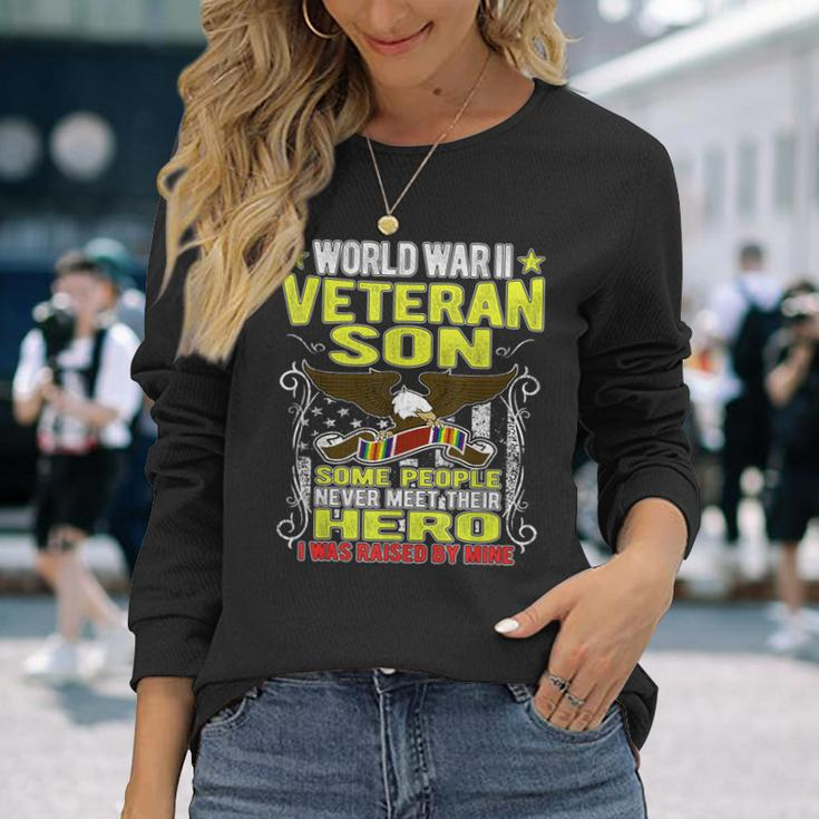 Proud World War 2 Veteran Son Military Ww 2 Veterans Family Long Sleeve T-Shirt Gifts for Her