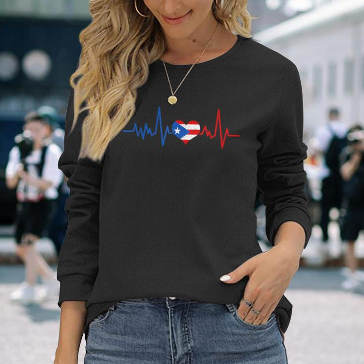 Puerto Rico Heart Puertorro Heartbeat Ekg Pulse Puerto Rican Long Sleeve T-Shirt Gifts for Her
