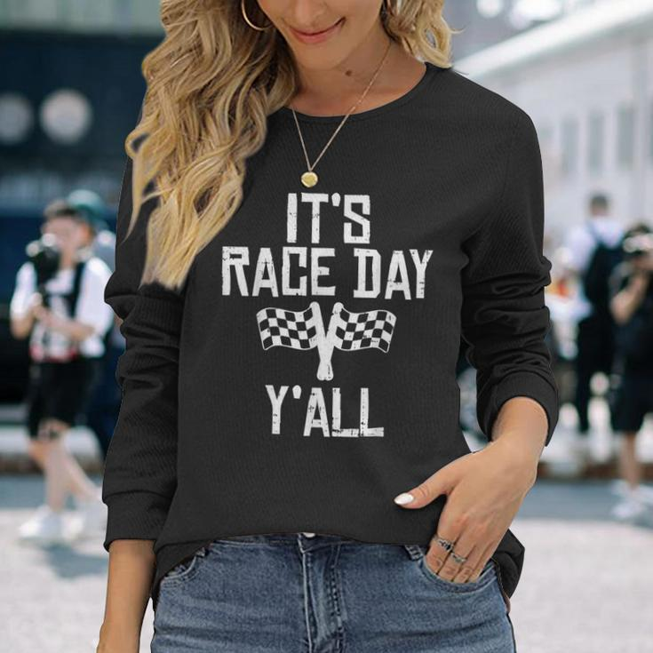 Race Day Yall Checkered Flag Racing Car Driver Racer Long Sleeve T-Shirt Gifts for Her