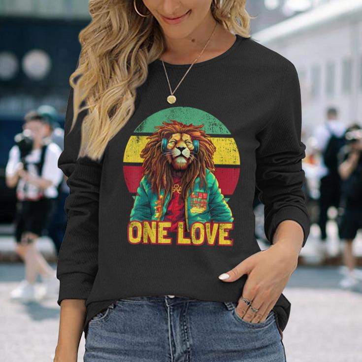 Rasta Lion Reggae Music One Love Graphic Long Sleeve T-Shirt Gifts for Her