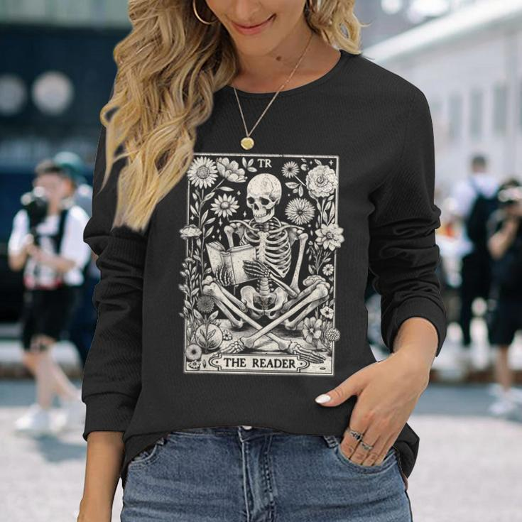 The Reader Skeleton Book Lover Tarot Card Reading Book Long Sleeve T-Shirt Gifts for Her