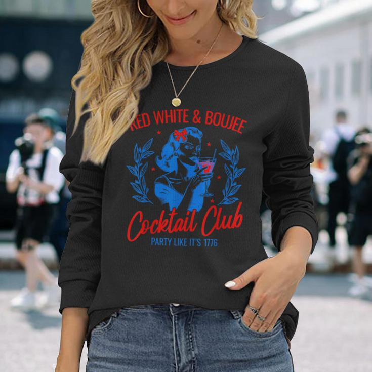 Red White And Boujee Vintage Cocktail Drinking 4Th Of July Long Sleeve T-Shirt Gifts for Her