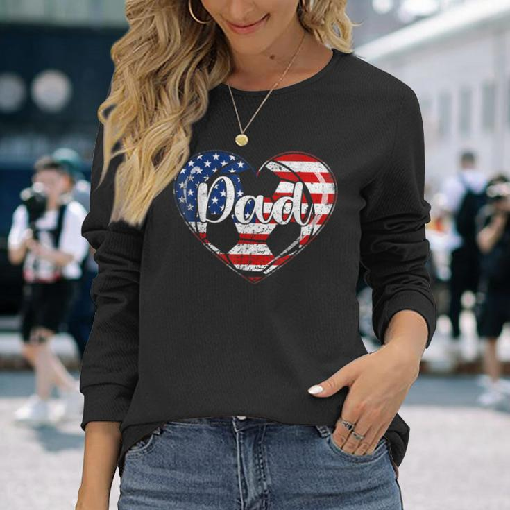 Retro 4Th Of July Patriotic Soccer Dad Usa Flag Heart Long Sleeve T-Shirt Gifts for Her