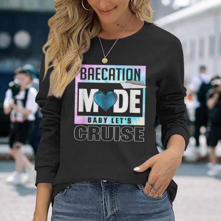 Retro Baecation Mode Baby Let's Cruise Love Vacation Couples Long Sleeve T-Shirt Gifts for Her