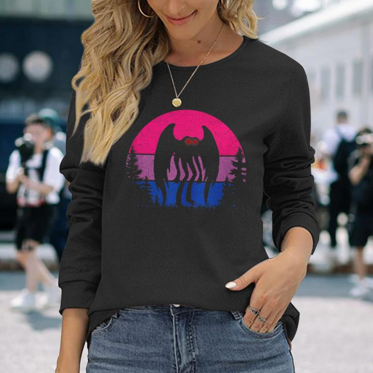 Retro Bi Mothman Bisexual Pride Point Pleasant Cryptid Long Sleeve T-Shirt Gifts for Her