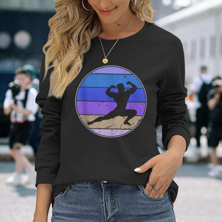 Retro Body Building Vintage Body Building Silhouette Sport Long Sleeve T-Shirt Gifts for Her