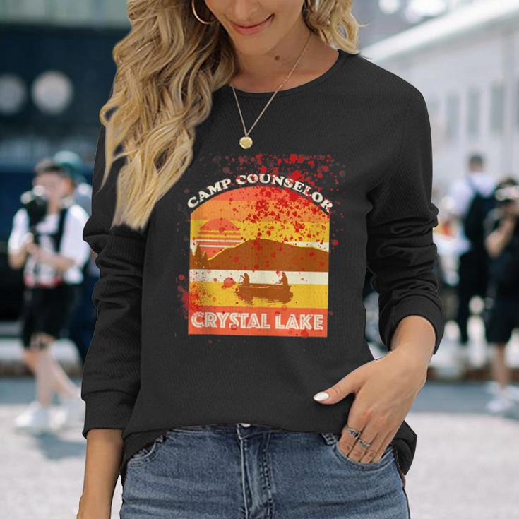 Retro Camp Counselor Crystal Lake With Blood Stains Long Sleeve T-Shirt Gifts for Her