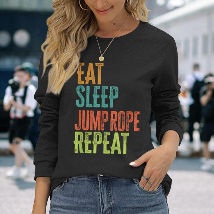 Retro Eat Sleep Jump Rope Repeat Skipping Jumping Roping Long Sleeve T-Shirt Gifts for Her