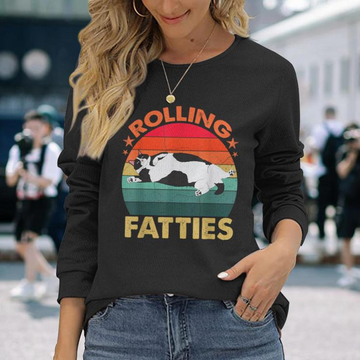 Retro Fat Kitten Cat Rolling Fatties Long Sleeve T-Shirt Gifts for Her