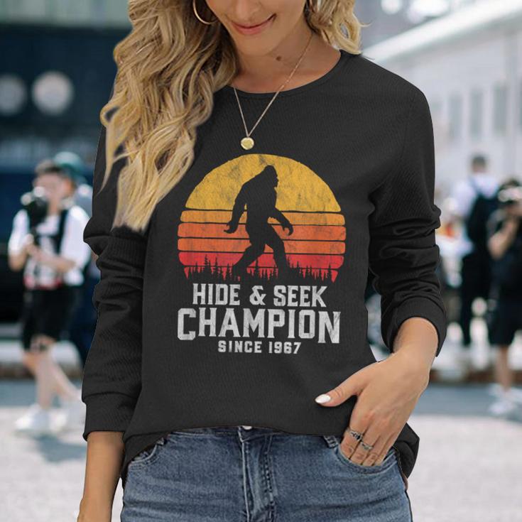 Retro Hide & Seek Champion Bigfoot Believe Vintage Graphic Long Sleeve T-Shirt Gifts for Her