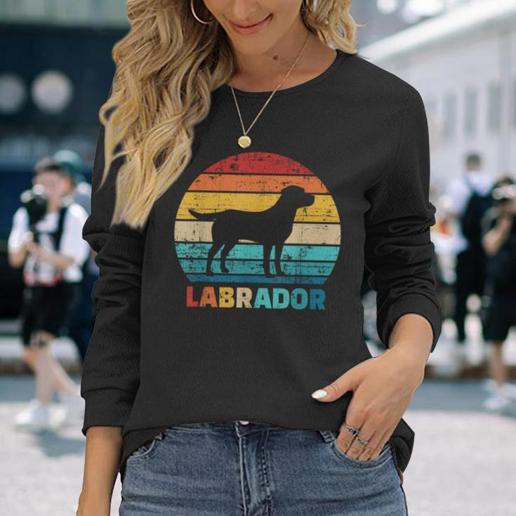 Retro Labrador Silhouette Langarmshirts im Sonnenuntergang Design Geschenke für Sie