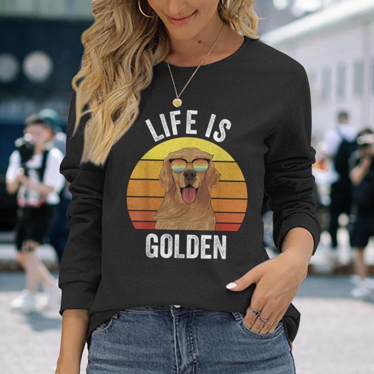 Retro Life Is Golden Golden Retriever Dog Long Sleeve T-Shirt - Monsterry