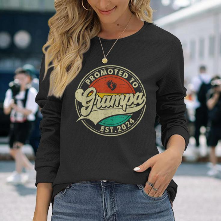 Retro Promoted To Grampa 2024 Family Father's Day Long Sleeve T-Shirt Gifts for Her