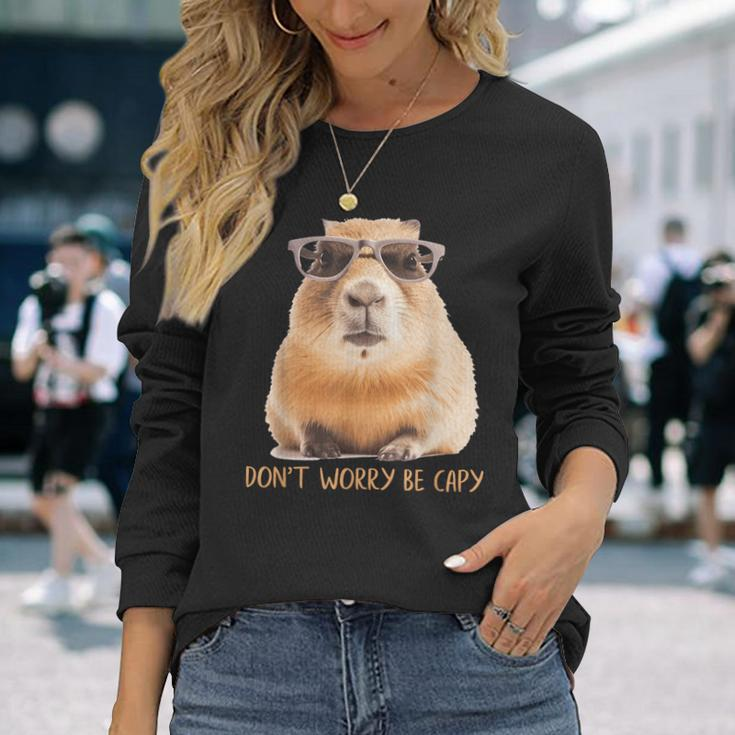 Retro Rodent Capybara Dont Worry Be Capy Long Sleeve T-Shirt Gifts for Her