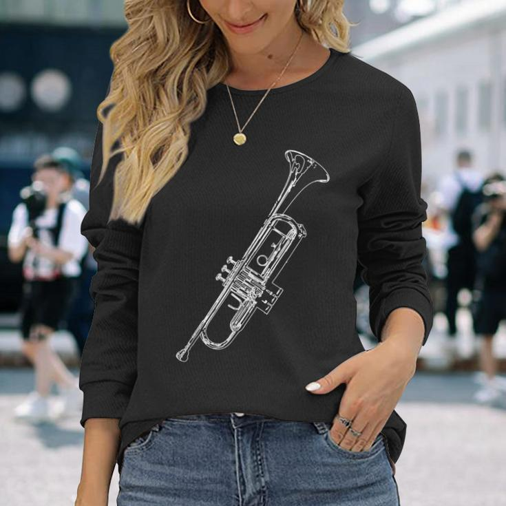 Retro Trumpet Sketch For Trumpet Langarmshirts Geschenke für Sie