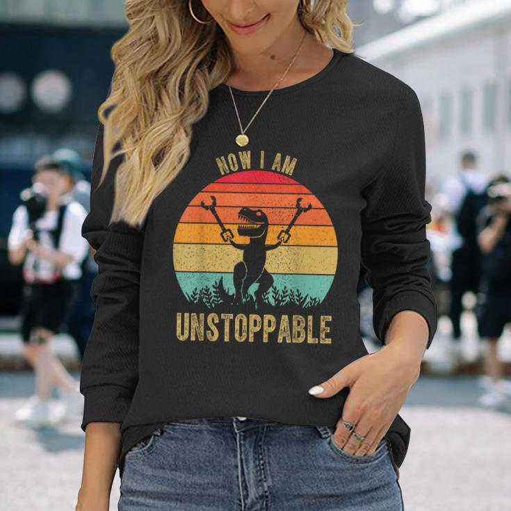 Retro Now I Am Unstoppable T-Rex Vintage Long Sleeve T-Shirt Gifts for Her