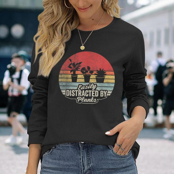 Retro Vintage Easily Distracted By Plants Gardening Long Sleeve T-Shirt Gifts for Her