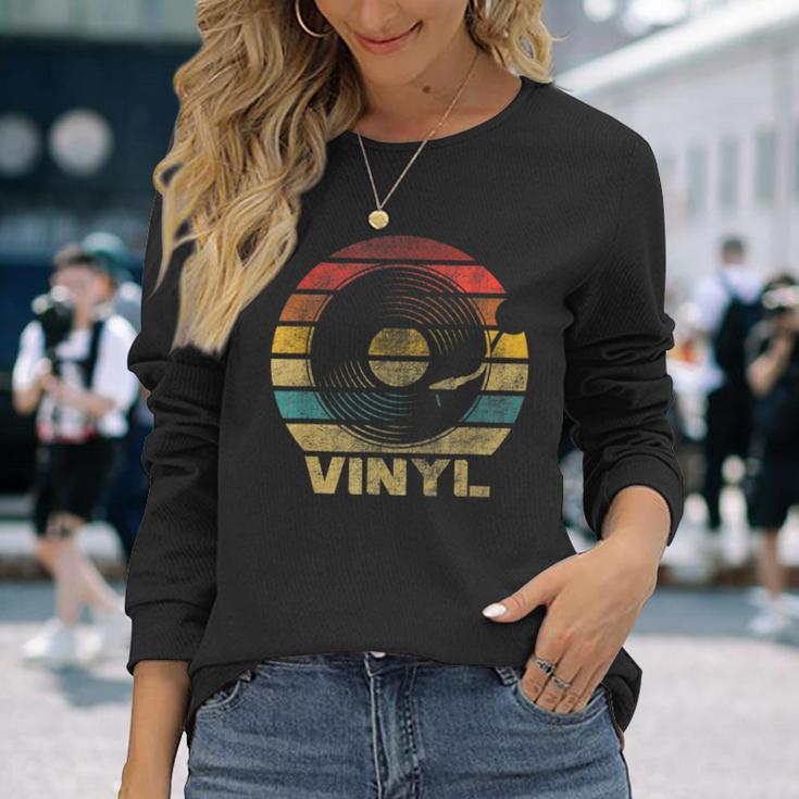 Retro Vinyl Schallplatte Langarmshirts Design, Schwarz Vintage Musik Tee Geschenke für Sie