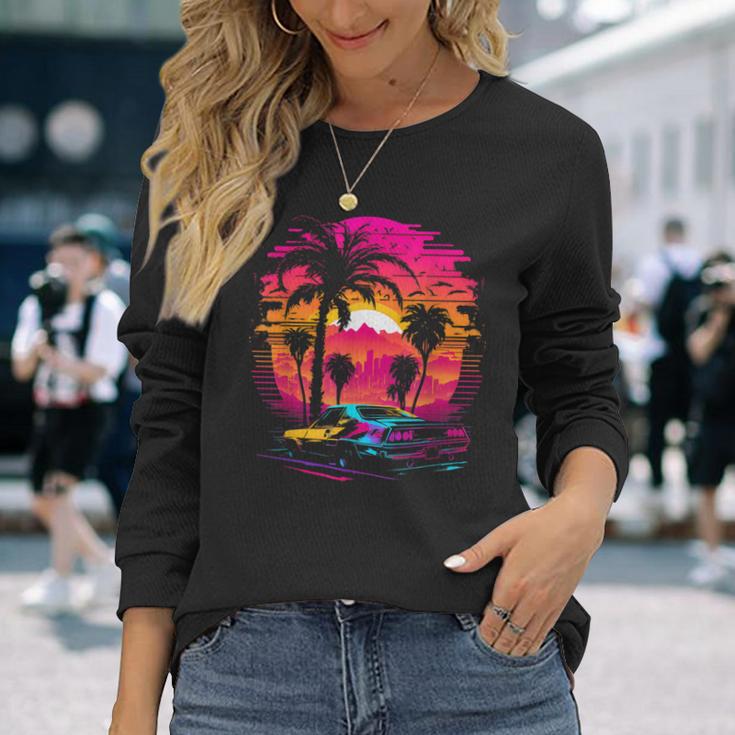 Retrowave Synthwave Aesthetic Sports Car 80S 90S Long Sleeve T-Shirt Gifts for Her