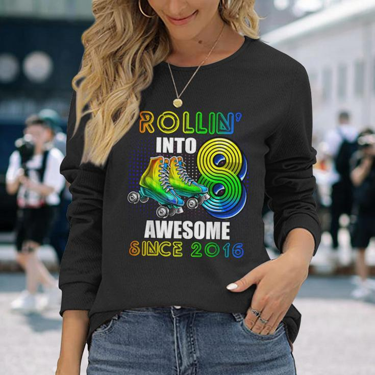 Roller Skating 8Th Birthday Boys Rollin Into 8 Awesome 2016 Long Sleeve T-Shirt Gifts for Her
