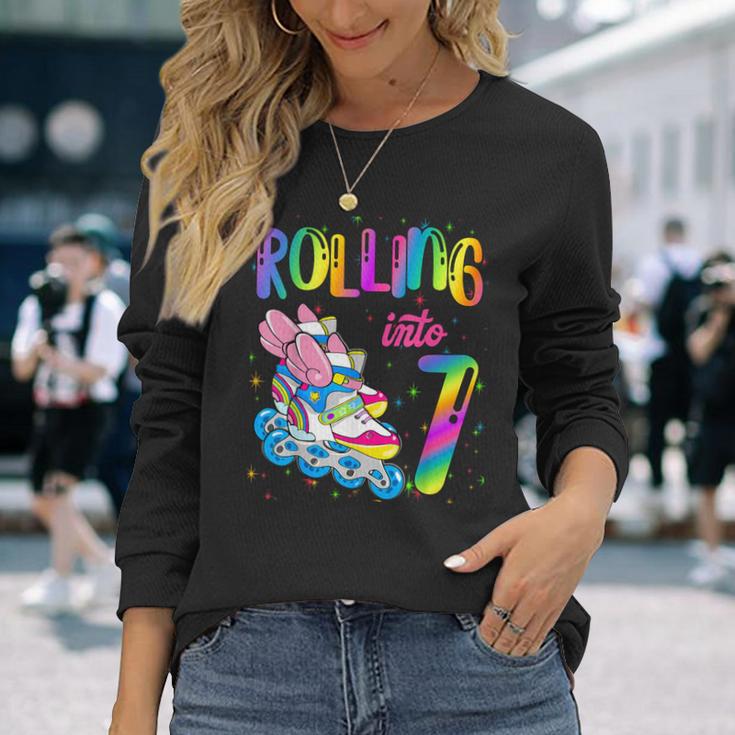 Rolling Into 7 Years Let's Roll I'm Turning 7 Roller Skate Long Sleeve T-Shirt Gifts for Her