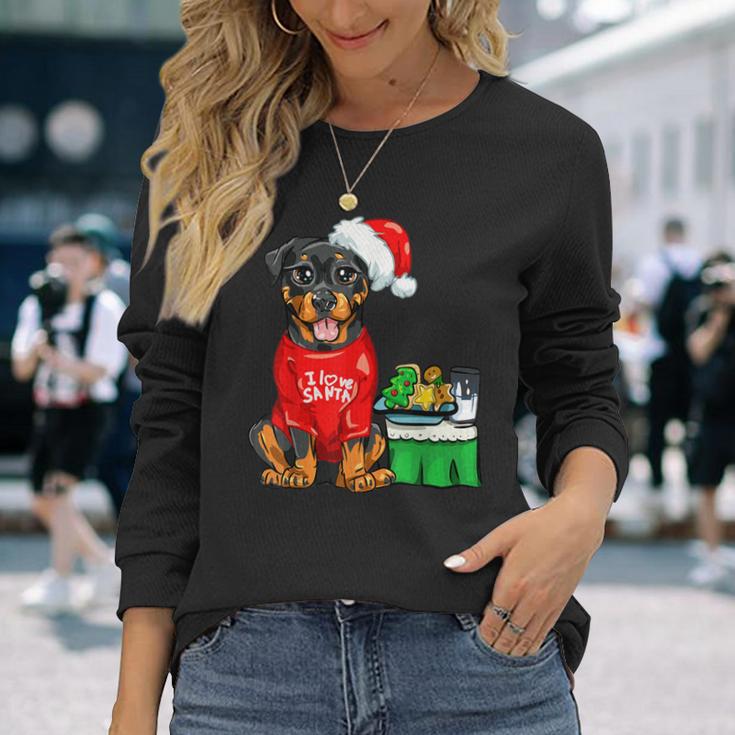 Rottweiler Dog I Love Santa Cute Rotti Pup Christmas Long Sleeve T-Shirt Gifts for Her