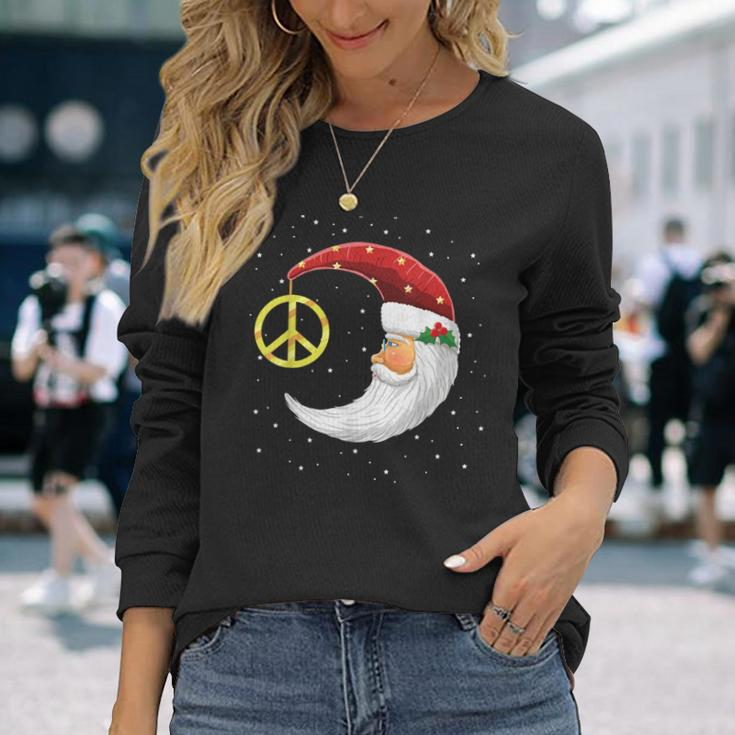 Santa Clause Moon And Star Peace Sign Christmas Dream Long Sleeve T-Shirt Gifts for Her