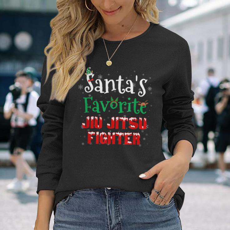 Santa's Favorite Jiu Jitsu Fighter Christmas Costumes Elf Long Sleeve T-Shirt Gifts for Her