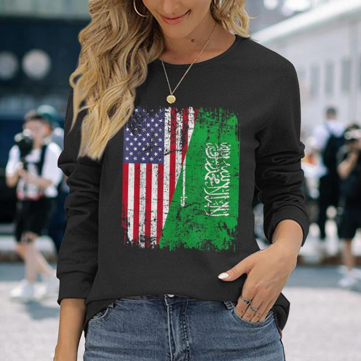 Saudi Arabian Roots Half American Flag Saudi Arabia Flag Long Sleeve T-Shirt Gifts for Her