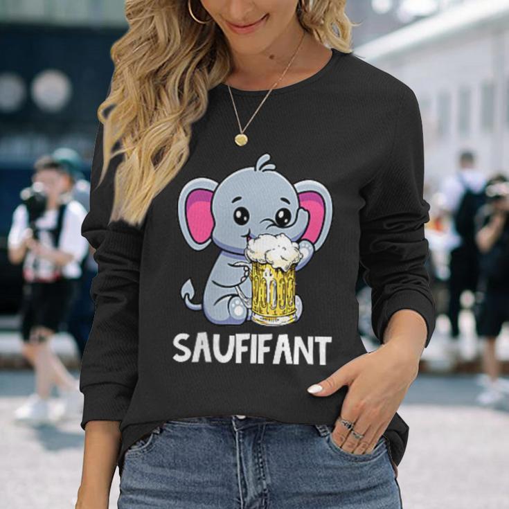 Saufifant Party Elefant Alkohol Bier Saufen Feiern Langarmshirts Geschenke für Sie