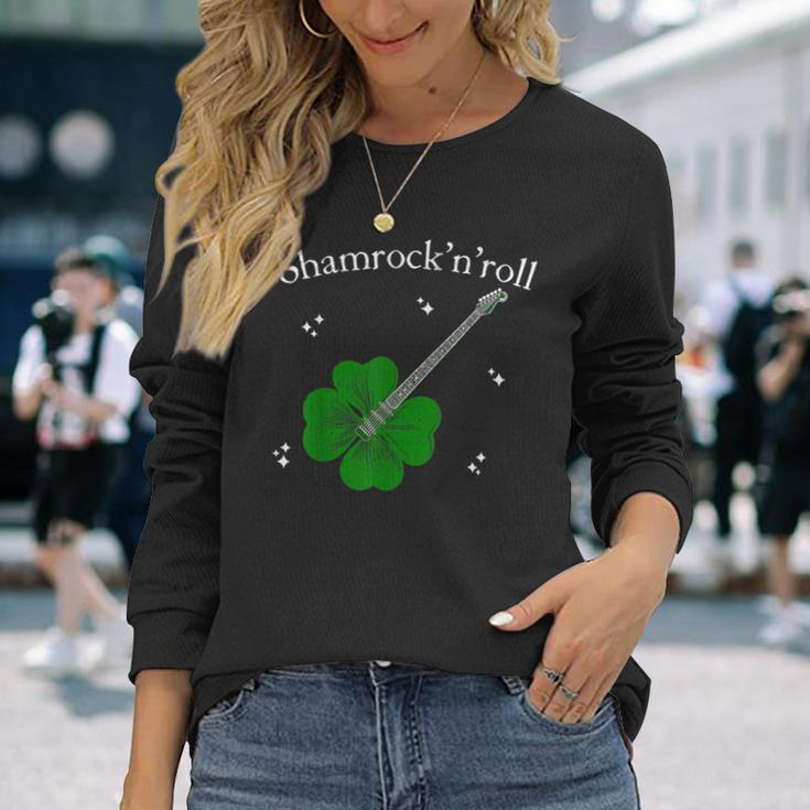 Shamrock'n'roll St Patrick's Day Rock Guitar Bass Players Long Sleeve T-Shirt Gifts for Her