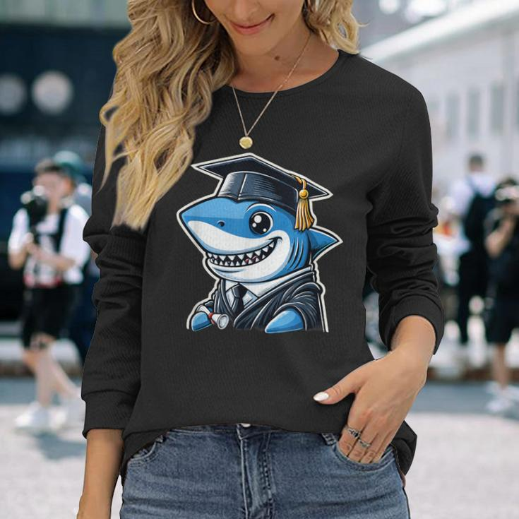 Shark Graduation Cap Class Of 2024 Shark Lover Long Sleeve T-Shirt Gifts for Her