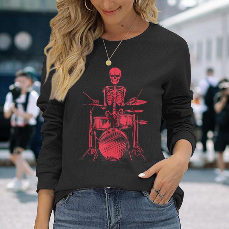 Skeleton Drummer On Drums For Musicians Langarmshirts Geschenke für Sie