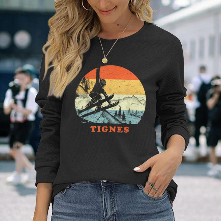 Ski Tignes France Vintage Snow Skiing Vacation Long Sleeve T-Shirt Gifts for Her