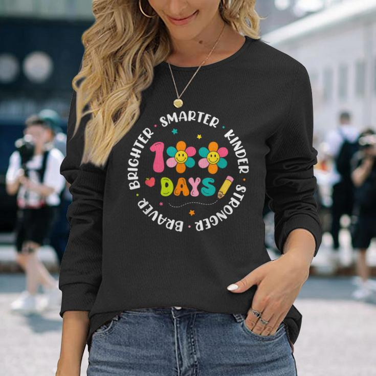 Smarter Kinder Stronger Brighter 100 Days Of School Teacher Long Sleeve T-Shirt Gifts for Her