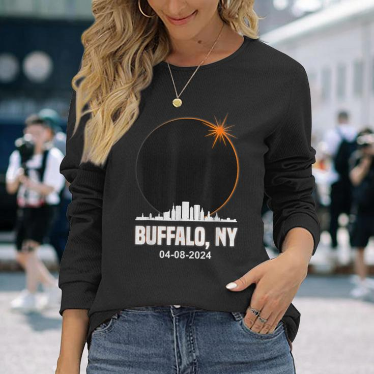 Solar Eclipse 2024 Buffalo Skyline Total Solar Eclipse Long Sleeve T-Shirt Gifts for Her