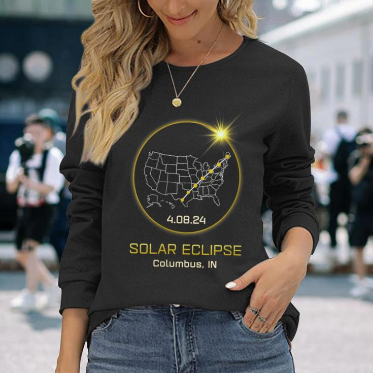 Solar Eclipse 2024 Columbus In Indiana Totality Eclipse Long Sleeve T-Shirt Gifts for Her