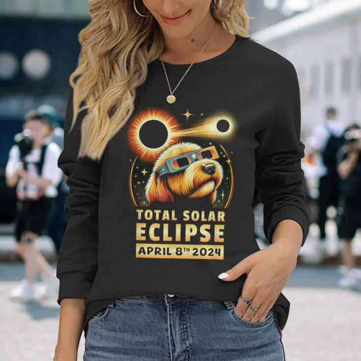 Solar Eclipse 2024 Dog Wearing Solar Eclipse Glasses Long Sleeve T-Shirt Gifts for Her
