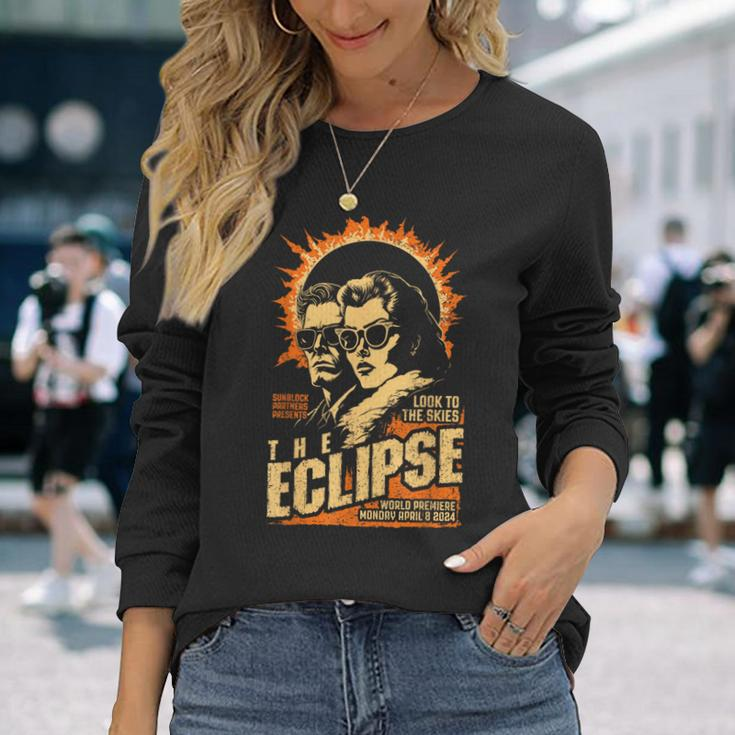 Solar Eclipse 2024 Vintage Science Fiction Movie Poster Long Sleeve T-Shirt Gifts for Her