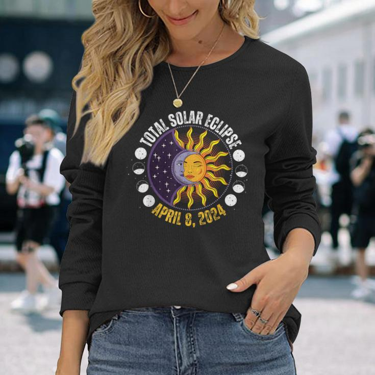 Solar Eclipse 8-4-2024 Eclipse With Sun Crescent Moon Long Sleeve T-Shirt Gifts for Her